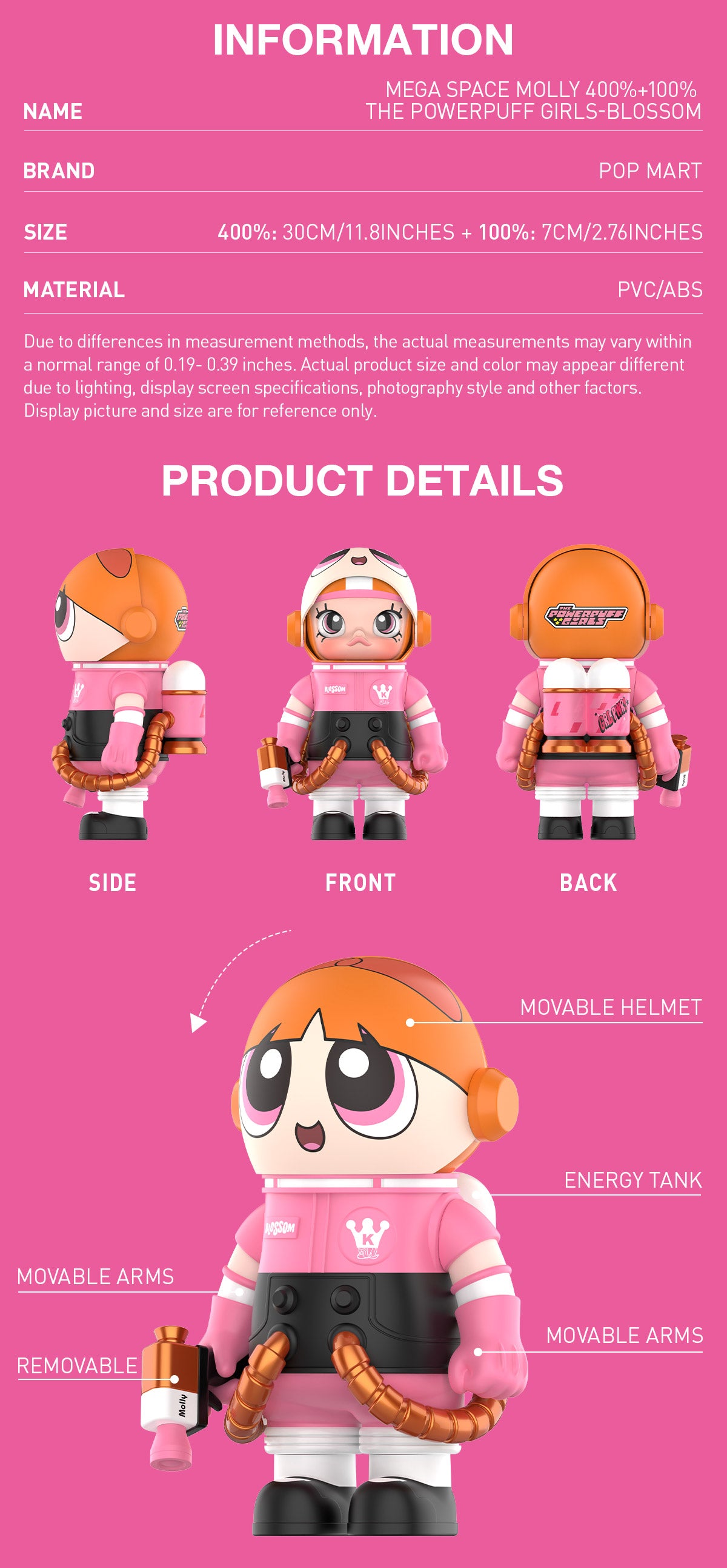  MEGA SPACE MOLLY 400%+100% THE POWERPUFF GIRLS-Blossom