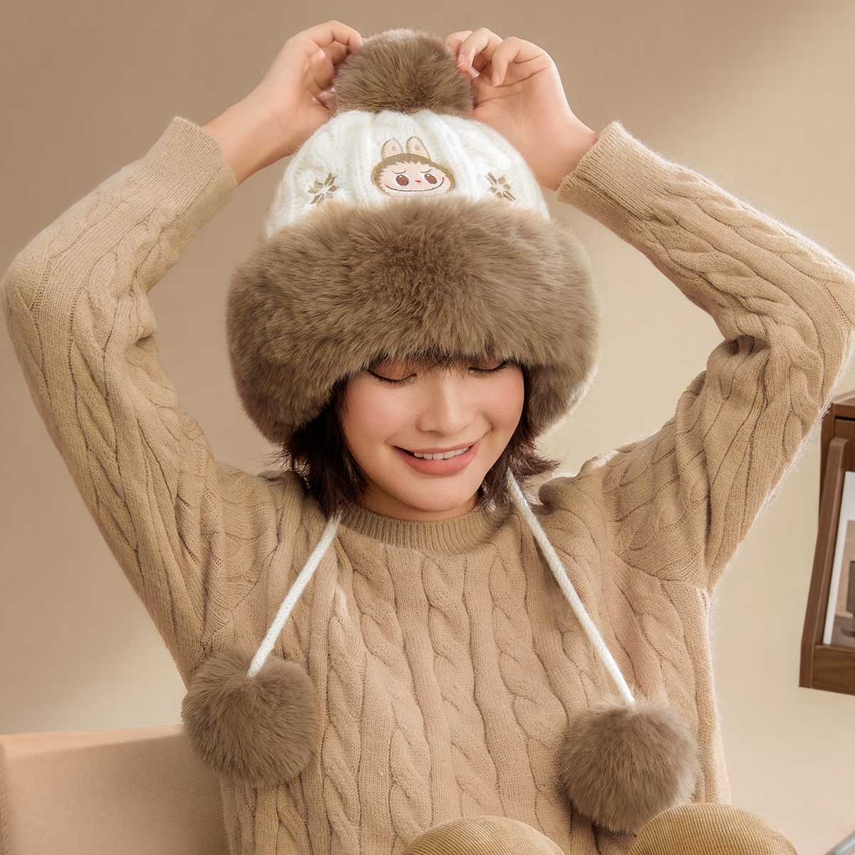  Warm Fluffy Holiday Series- LABUBU Plush Hat
